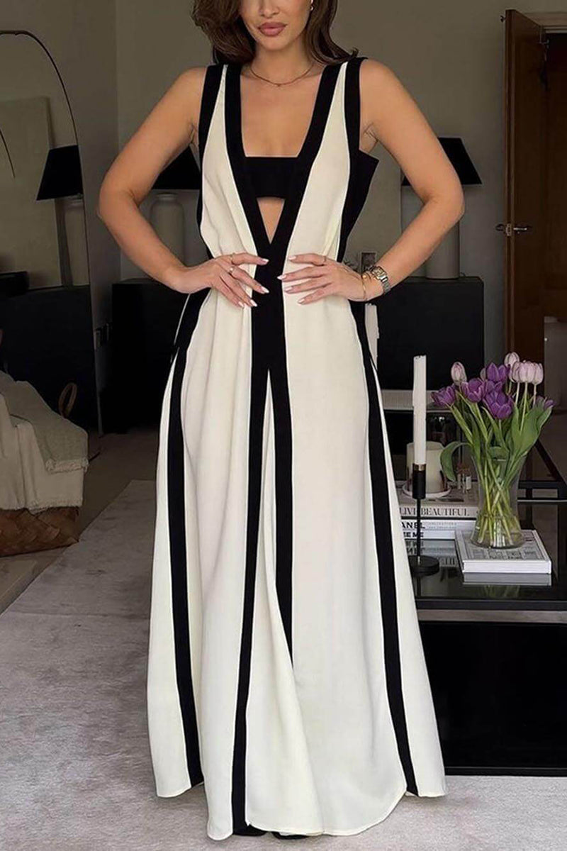 Elegant Reversible Style Colorblock A-Line Maxi Dress ✨Buy 2 Free Shipping