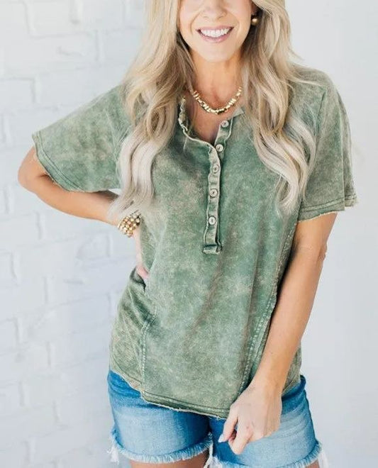 NEW Washed Button T-Shirt✨Buy 2 Free Shipping