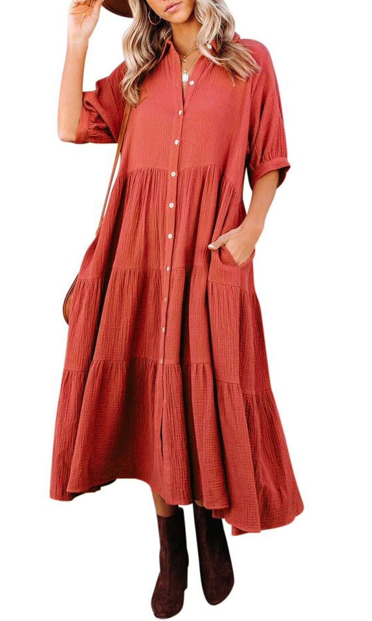 Women's Cotton Half Sleeves Casual Dress✨Buy 2 Free Shipping