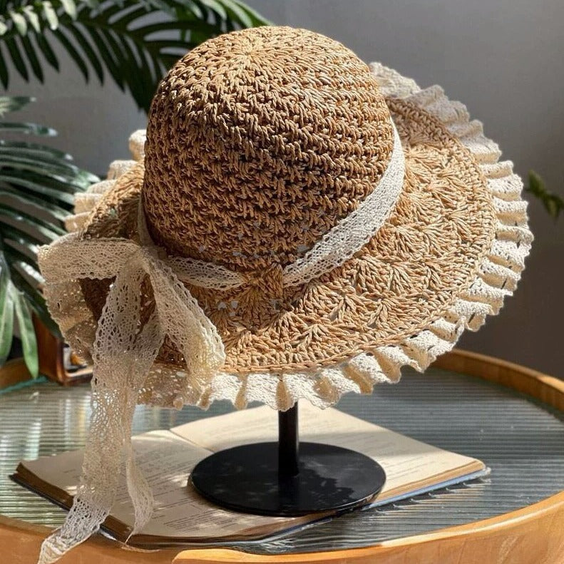 👒Elegant Crochet Straw Hat with Ruffle Detail ✨Buy 3 Free Shipping