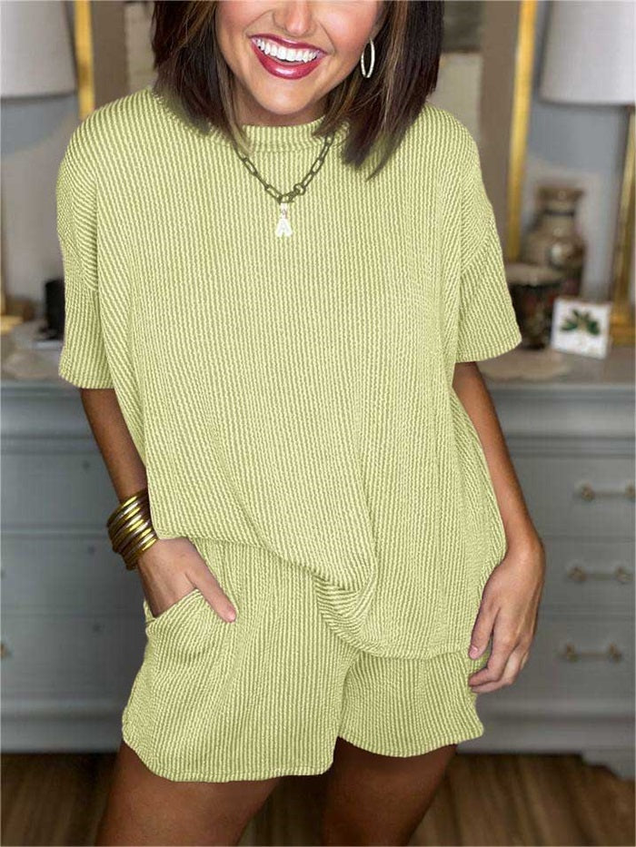 Daily Vibes Rib Knit Relaxed Top and Shorts Set✨Buy 2 Free Shipping