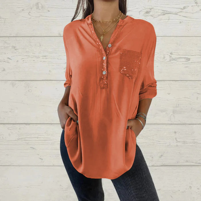 Cotton V-neck Sequin Mid-sleeve Casual Top✨Buy 3 Free Shipping