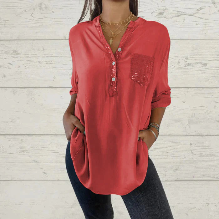 Cotton V-neck Sequin Mid-sleeve Casual Top✨Buy 3 Free Shipping