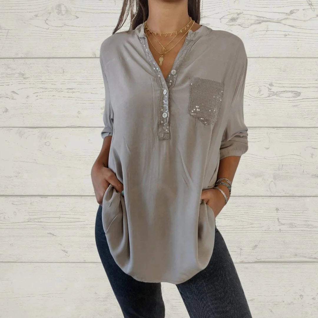 Cotton V-neck Sequin Mid-sleeve Casual Top✨Buy 3 Free Shipping