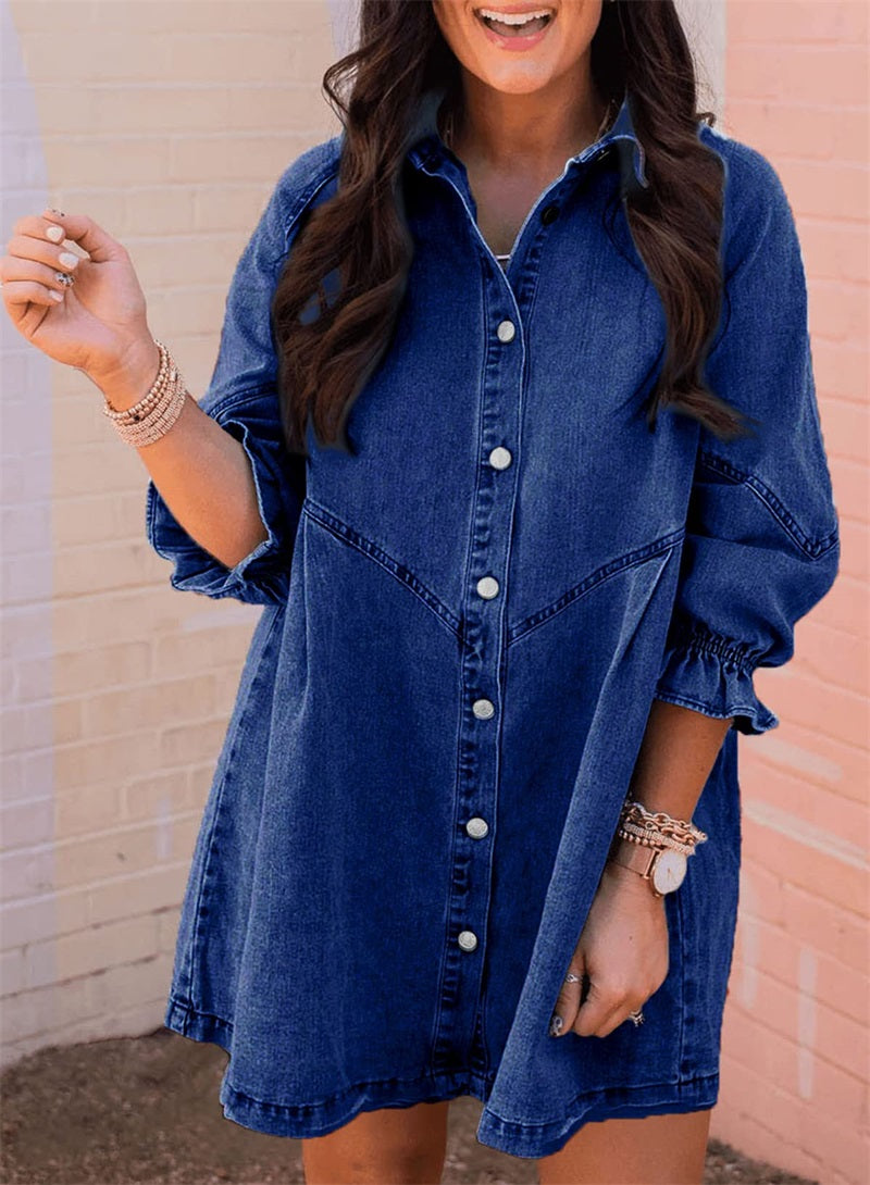 Washed Denim Puff Sleeve Dress ✨Buy 2 Free Shipping