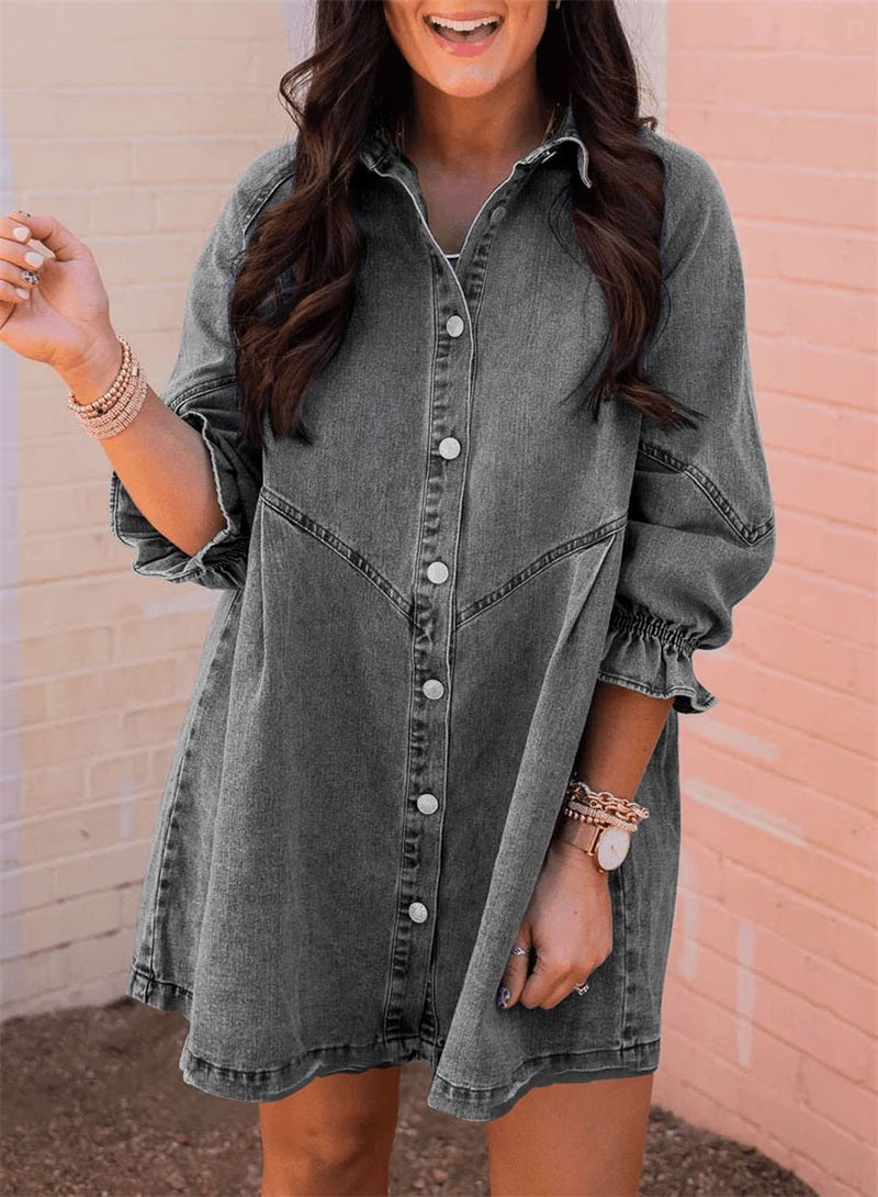 Washed Denim Puff Sleeve Dress ✨Buy 2 Free Shipping