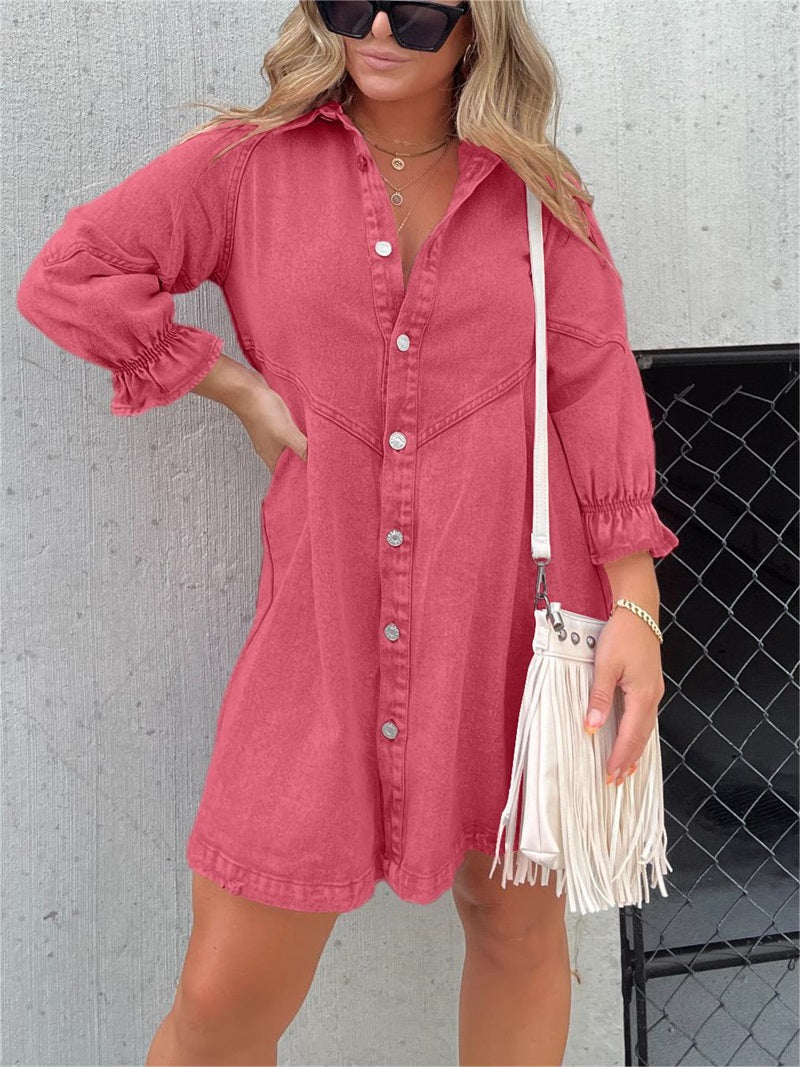 Washed Denim Puff Sleeve Dress ✨Buy 2 Free Shipping