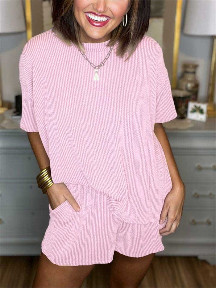 Daily Vibes Rib Knit Relaxed Top and Shorts Set✨Buy 2 Free Shipping