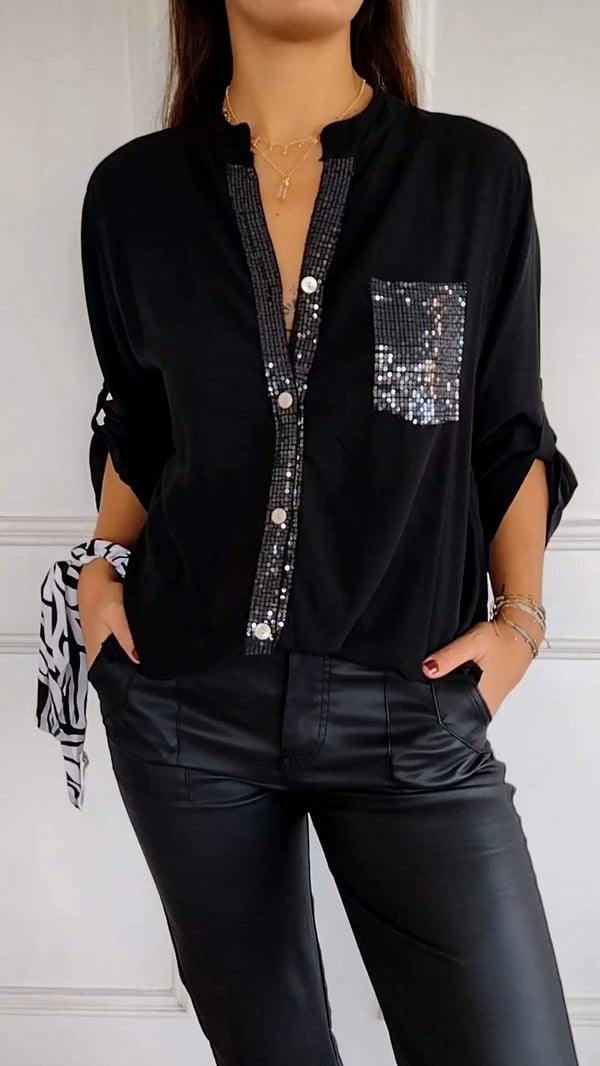 Cotton V-neck Sequin Mid-sleeve Casual Top✨Buy 3 Free Shipping