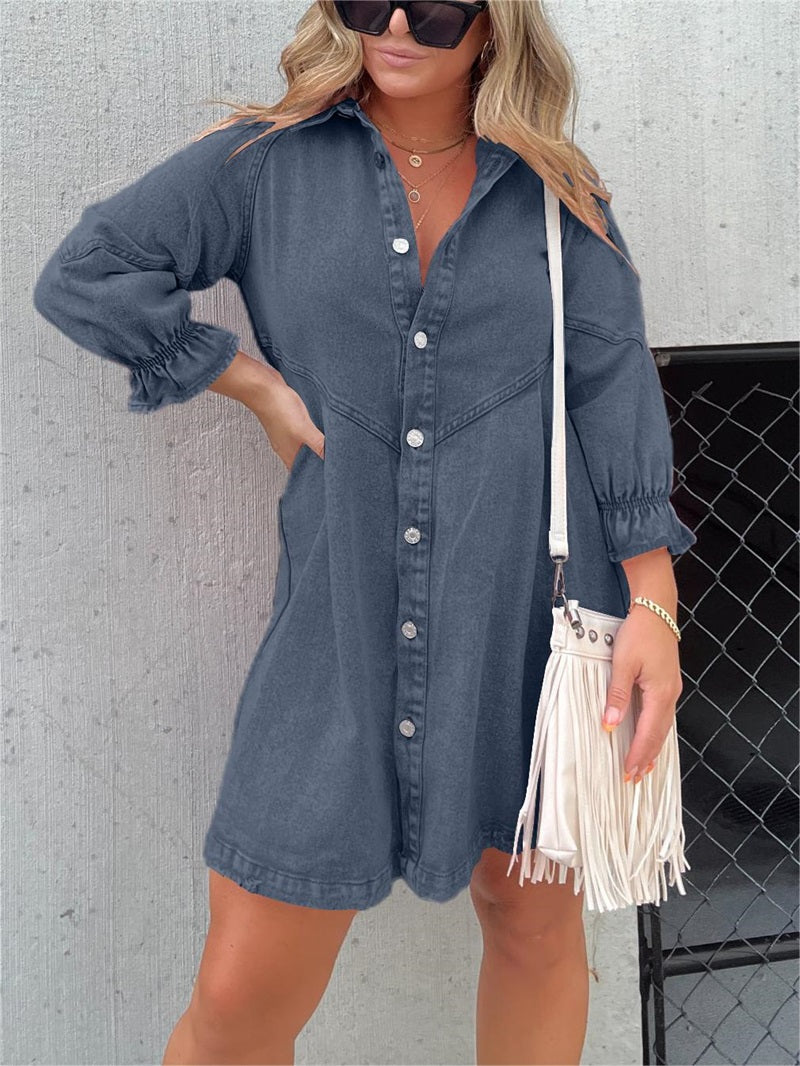 Washed Denim Puff Sleeve Dress ✨Buy 2 Free Shipping