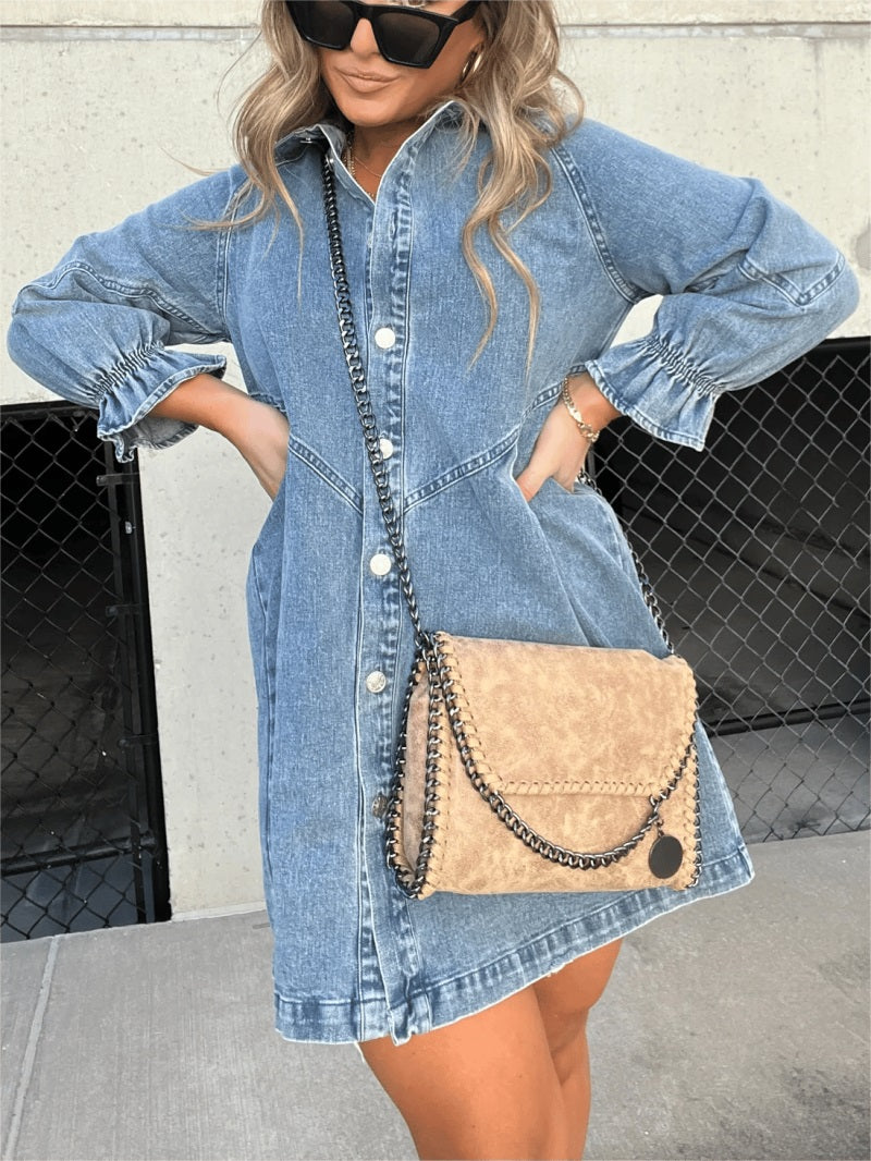 Washed Denim Puff Sleeve Dress ✨Buy 2 Free Shipping