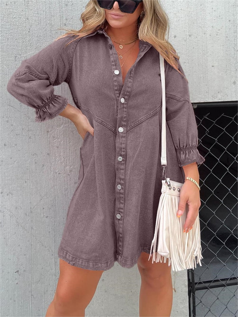 Washed Denim Puff Sleeve Dress ✨Buy 2 Free Shipping