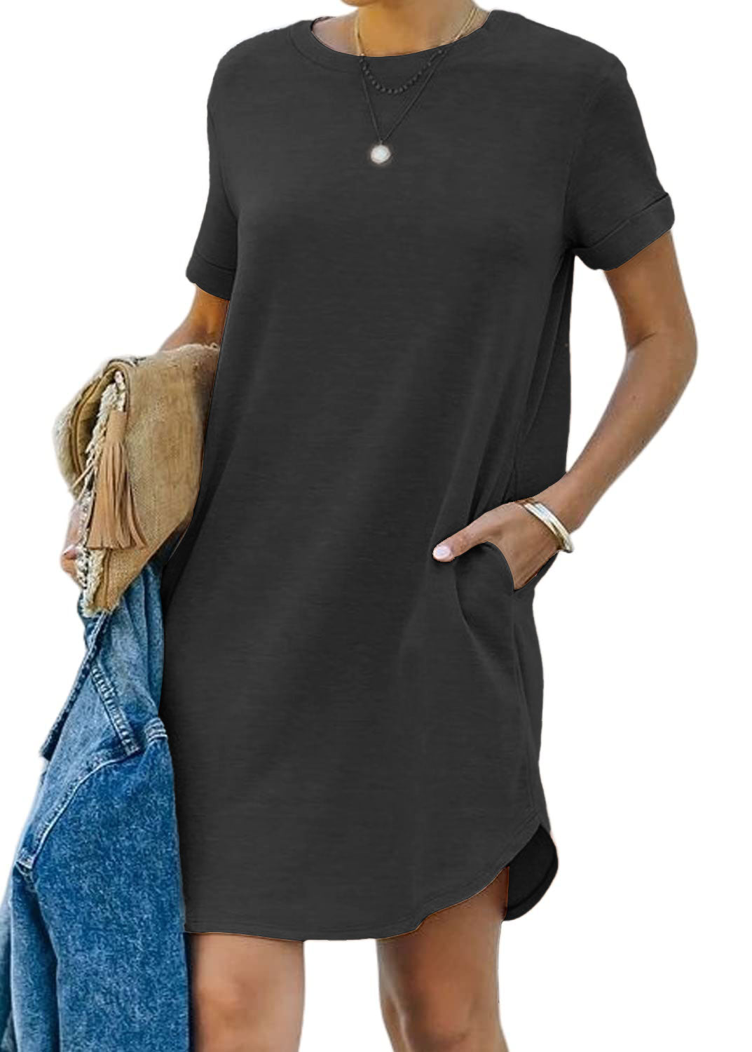 Women's Casual Short Sleeve T-Shirt Dress With Pocket ✨Buy 3 Free Shipping