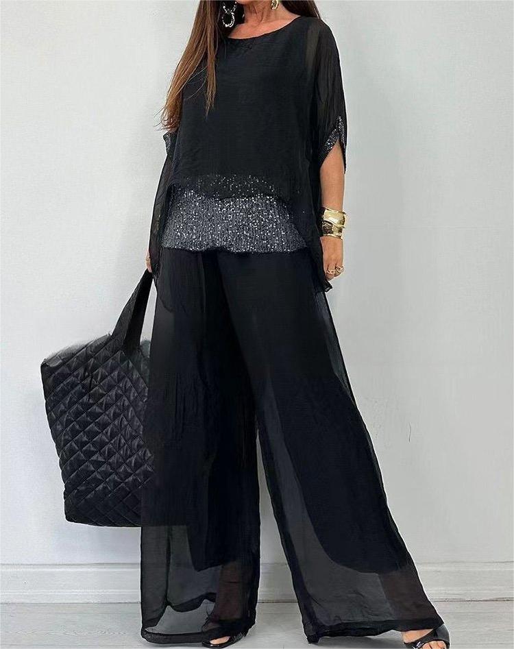 Sequined Short-Sleeved Trousers Suit ✨Buy 2 Free Shipping