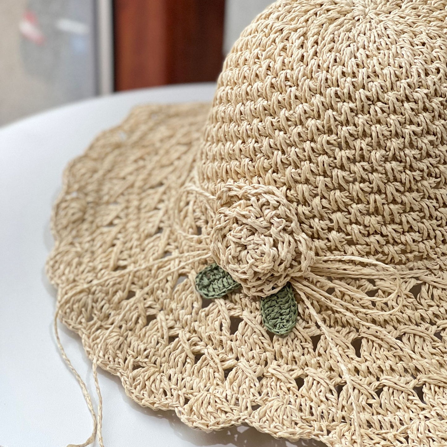 👒Elegant Crochet Straw Hat with Ruffle Detail ✨Buy 3 Free Shipping