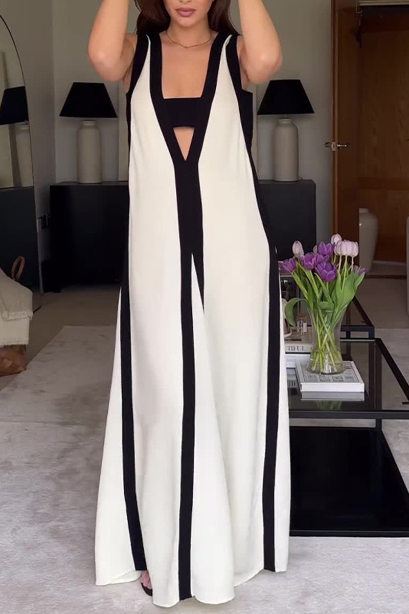 Elegant Reversible Style Colorblock A-Line Maxi Dress ✨Buy 2 Free Shipping