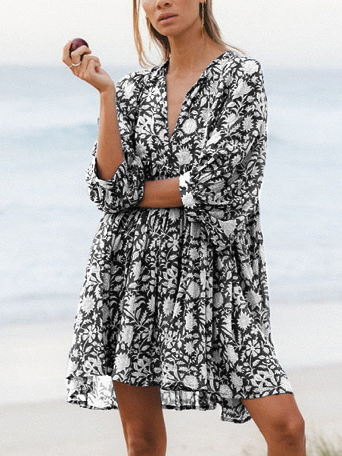 V Neck Summer Half Sleeve Floral Tunic Short Dress✨Buy 2 Free Shipping